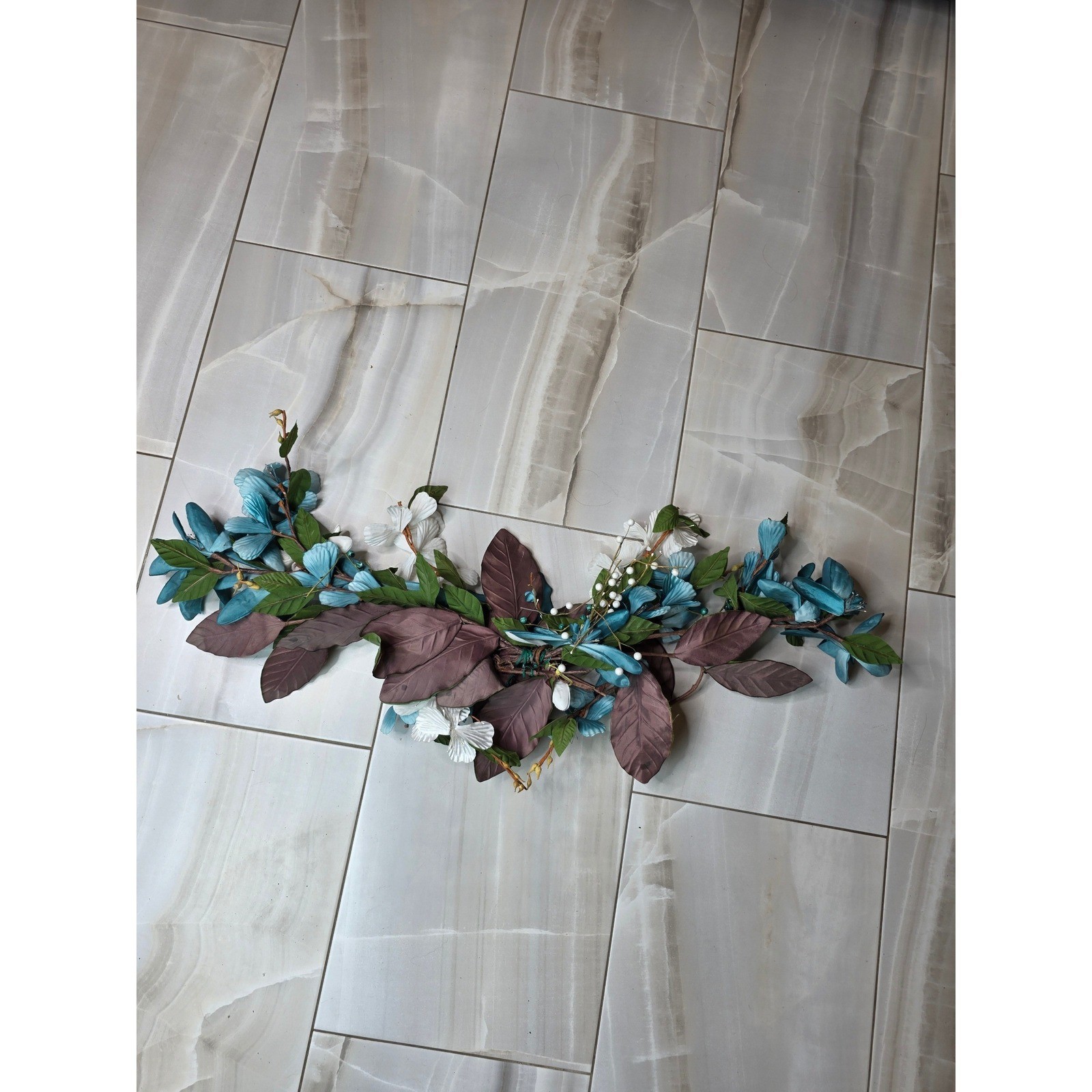 Large Teal & White Floral Wall Decor Metal Flower Wall Art 37″ Wide