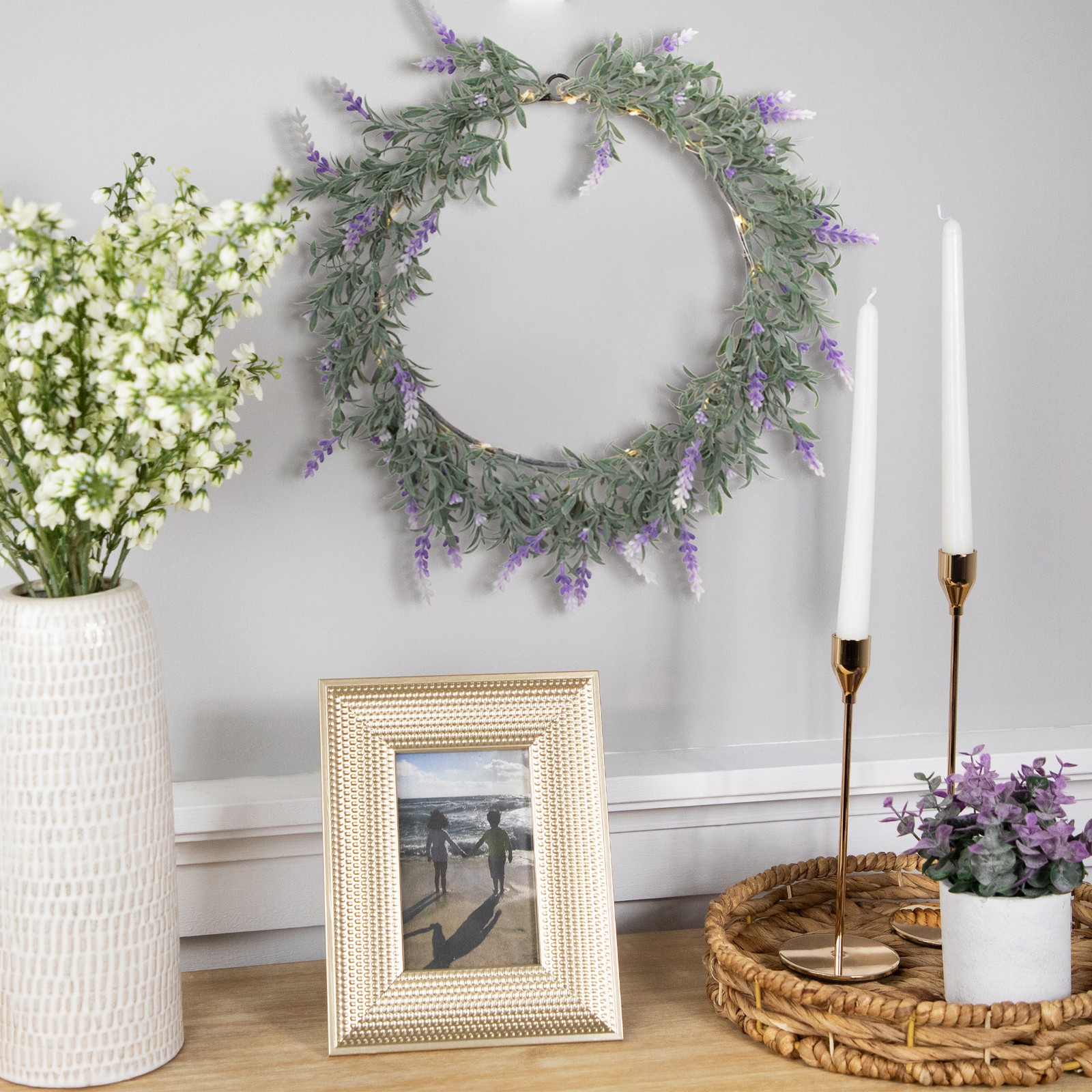 Northlight Artificial LED White Purple Lavender Spring Wreath 16″ White Lights