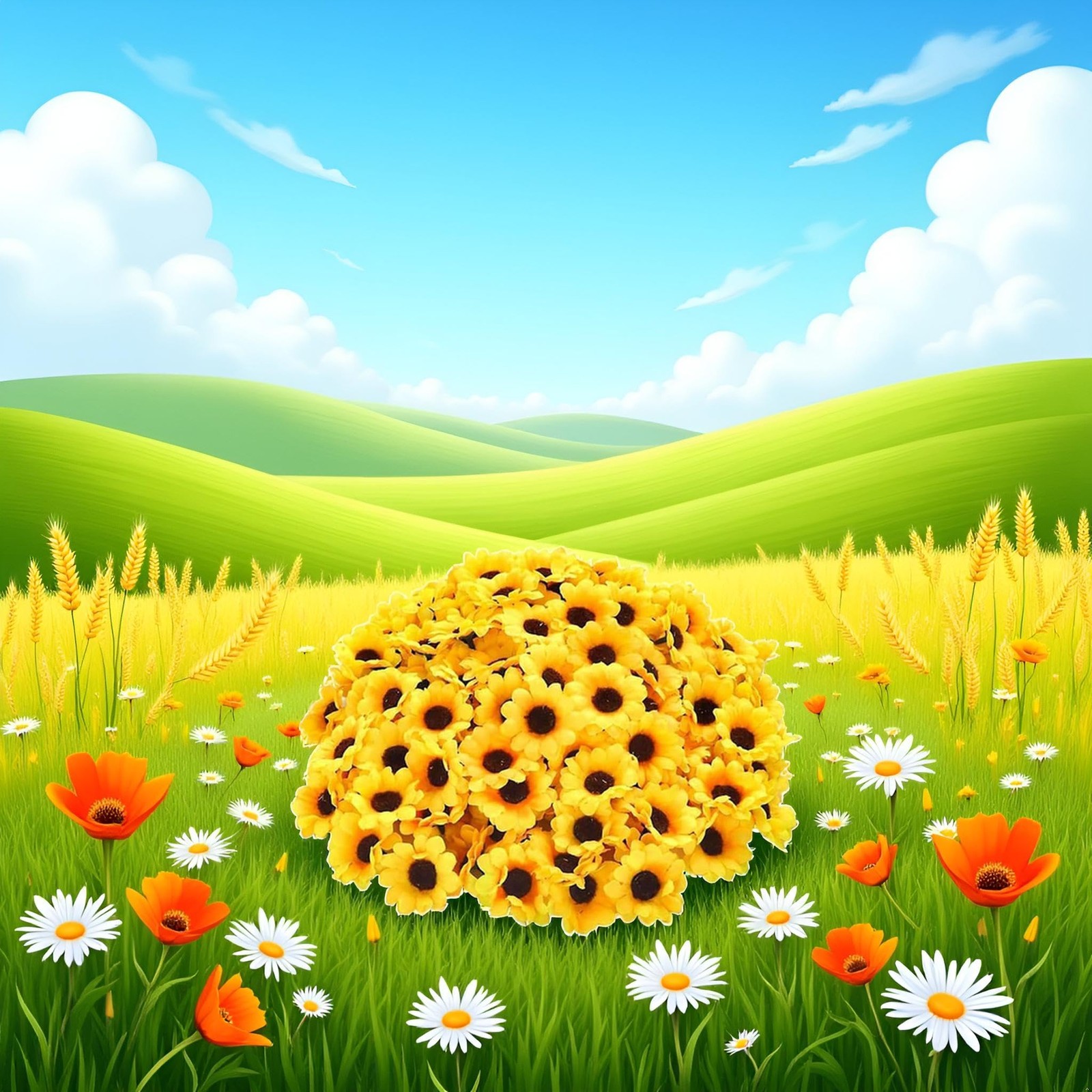 100 PCS Yellow Artificial Flower Heads Mini Fake Sunflower Fabric Craft Wreaths