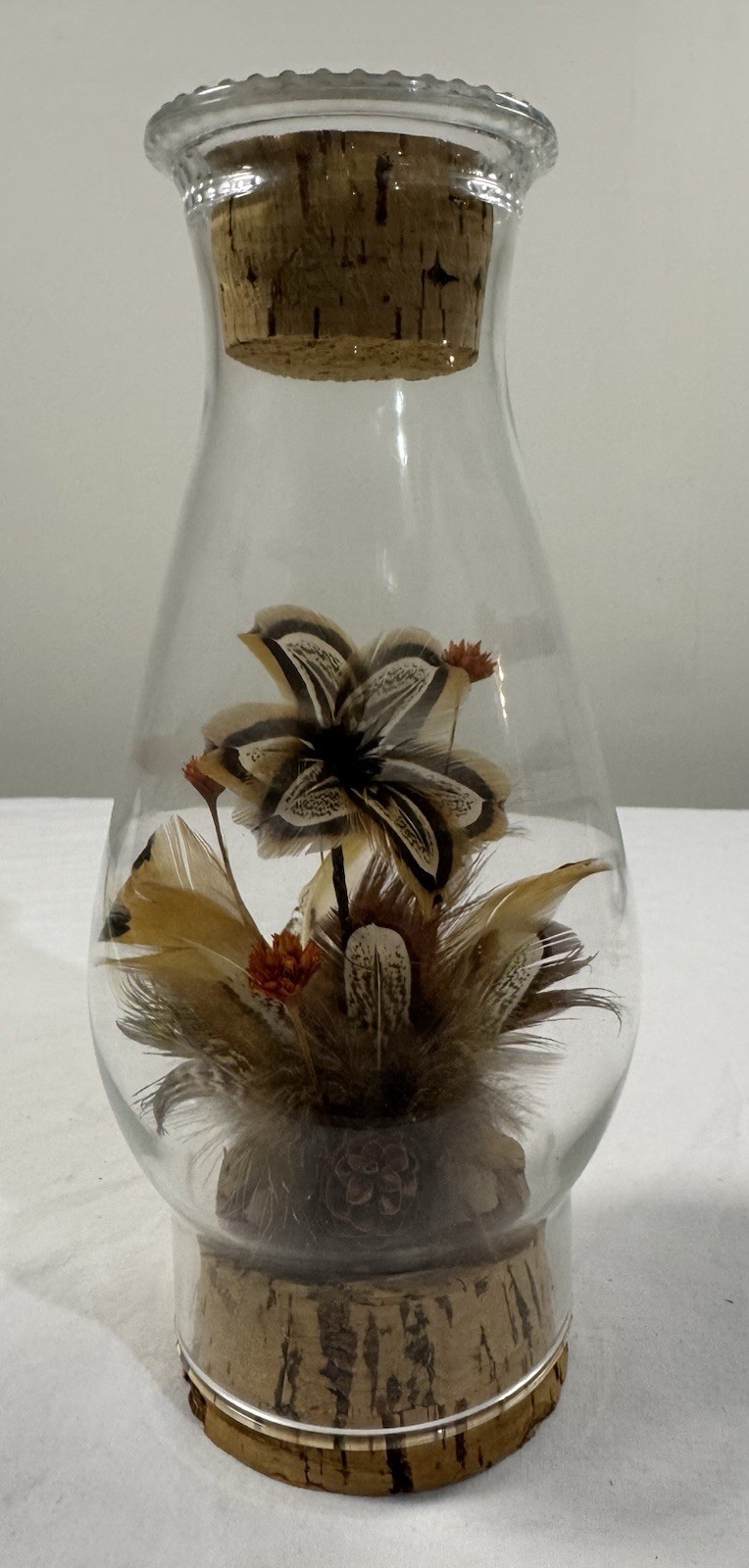 Vintage Dried Flowers Pheasant Feathers Vase Display Cork Cottagecore Decor