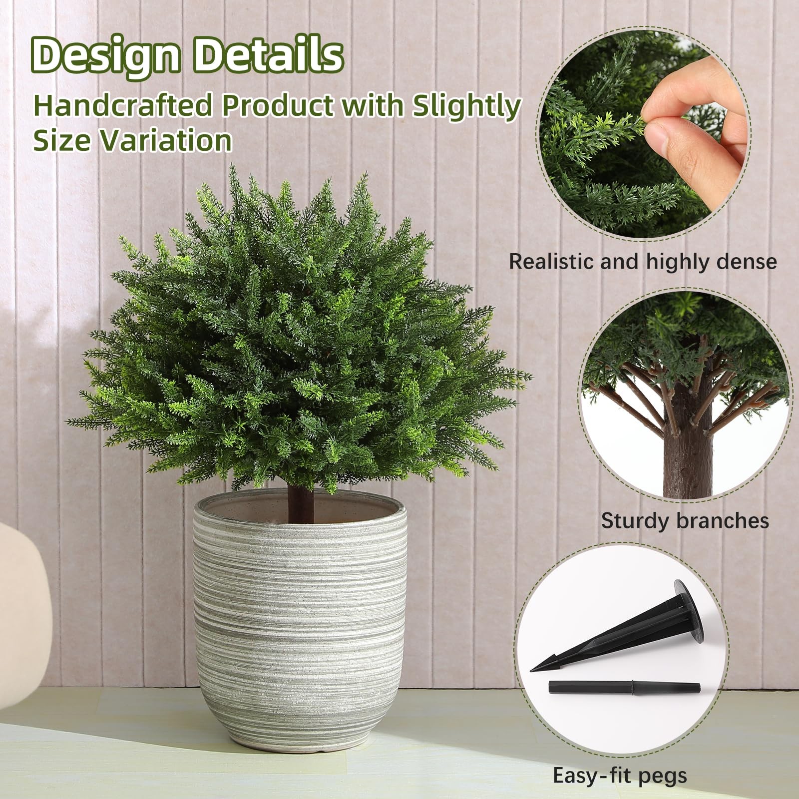 2 Pack 23.6″ UV Resistant Artificial Cedar Topiary for Indoor/Outdoor Decor