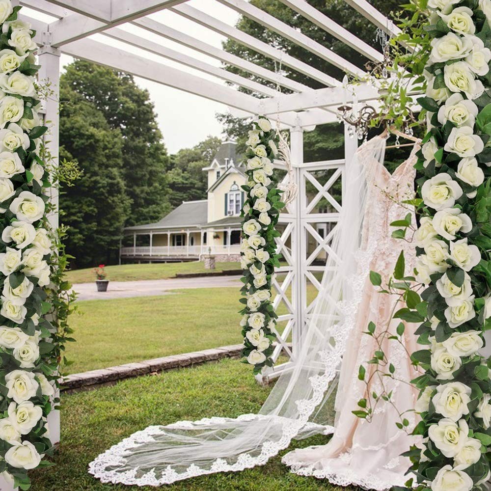 16 FT Fake Rose Vine Garland Artificial Flowers Plants Hanging Rose Ivy Home …