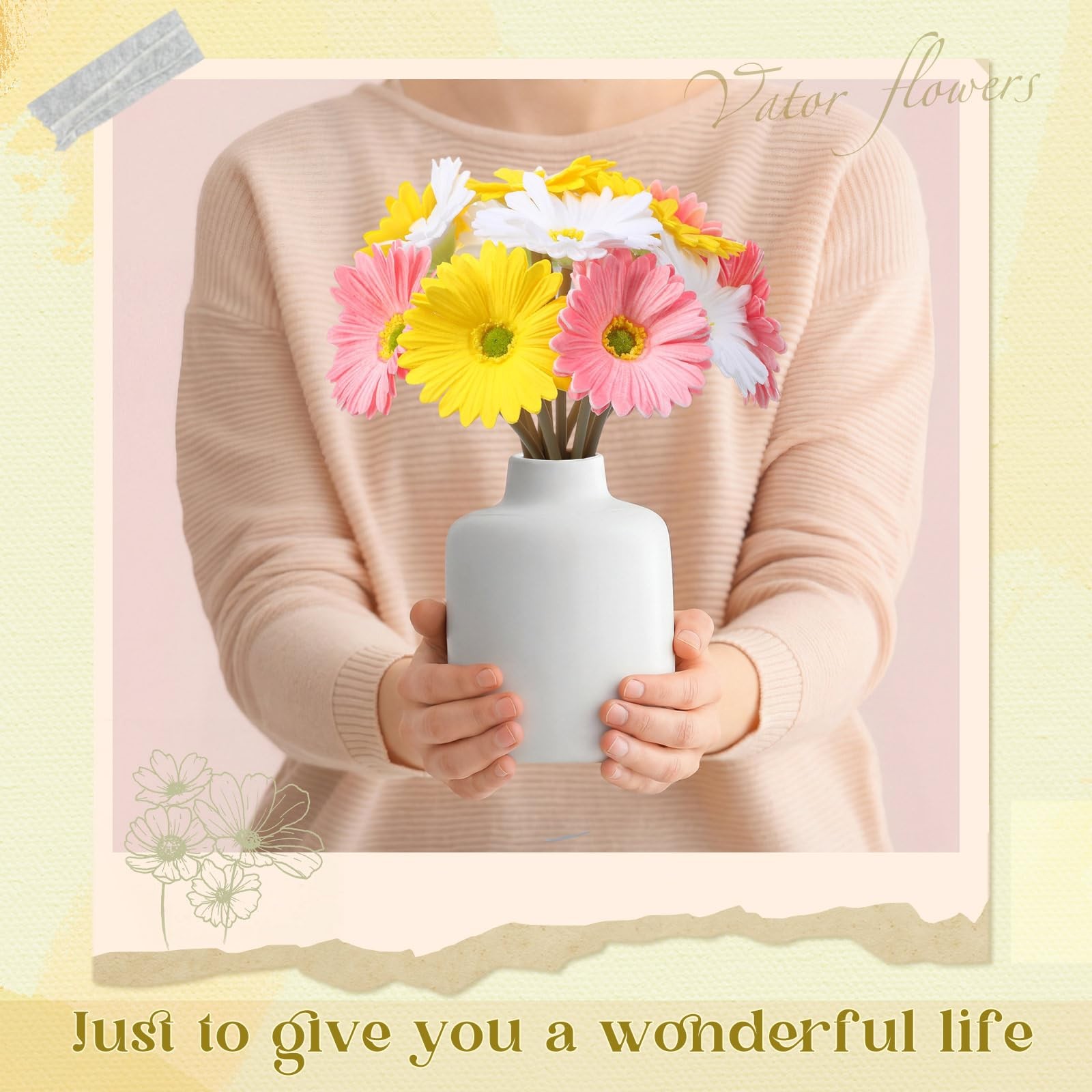 12 Pcs Artificial Gerbera Daisy Flowers PU Fake Daisy Decorations Realistic T…