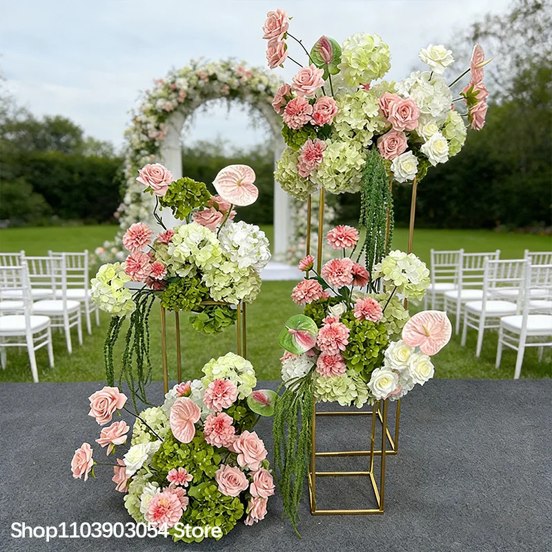 Green/Pink Artificial Hydrangea Anthurium Rose Flowers Arrangements Wedding Back
