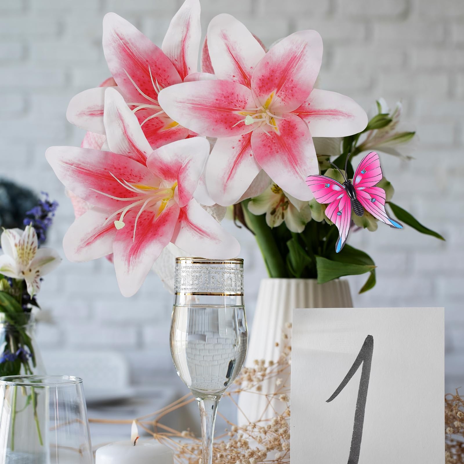 32 Pack Large Artificial Lilies Flower Heads with Realistic Stamens 5.5″ Faux…