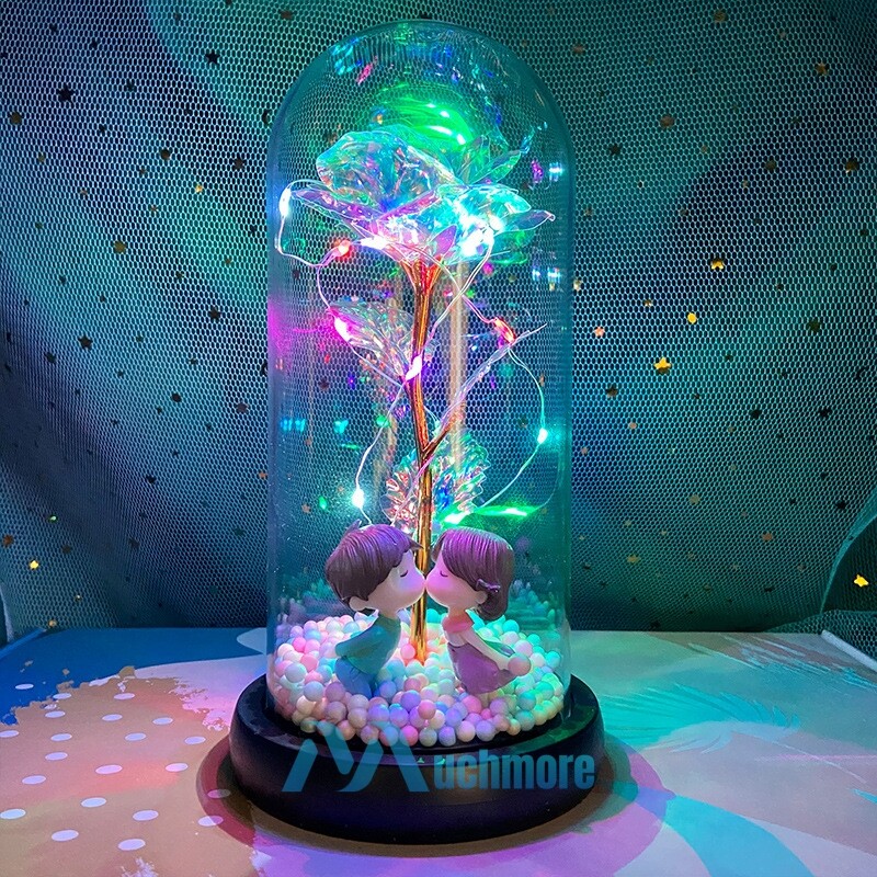Eternal Rose in Glass Dome Preserved Rose LED Light Valentine’s Day Gift For Her