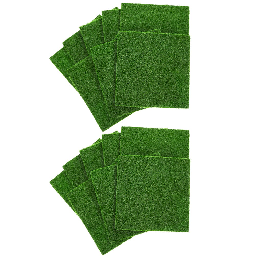 16 Pcs Artificial Green Moss Turf Mats For Crafting Faux Moss Sheets 15cmx15cm