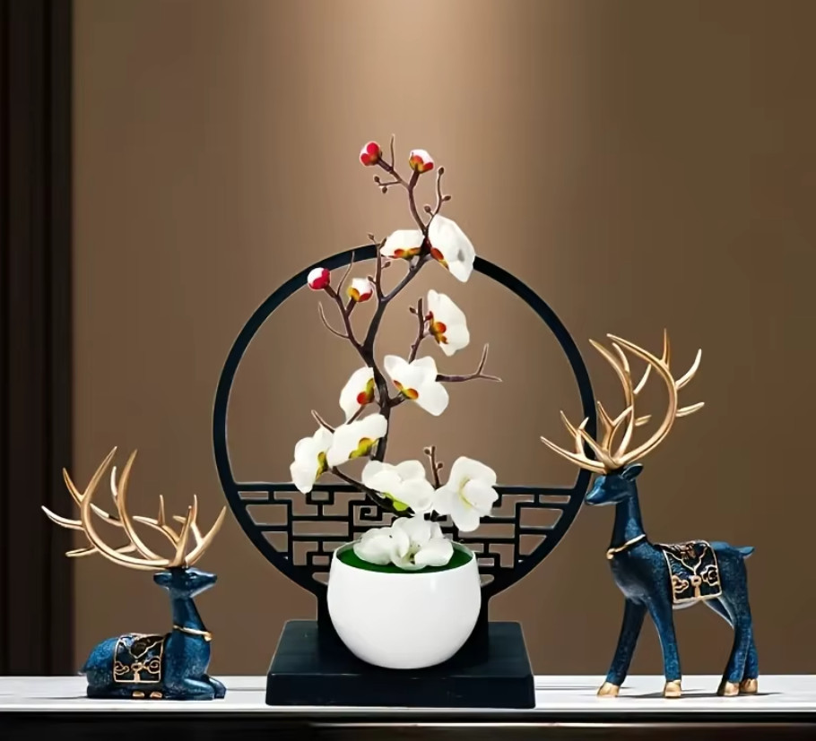 3 Colors Artificial Plum Blossom Bonsai with Screen Base