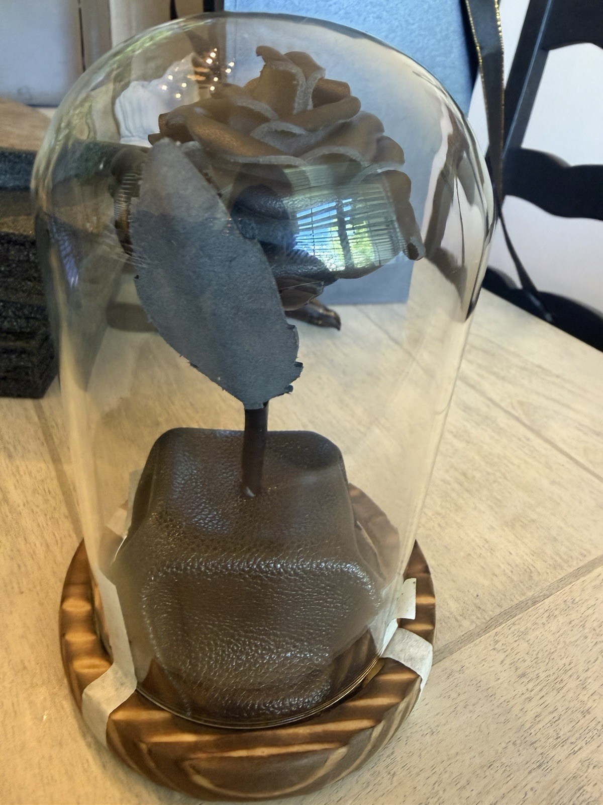 Faux Black Rose In Display case For anniversary, Birthday, Over the hill, Etc