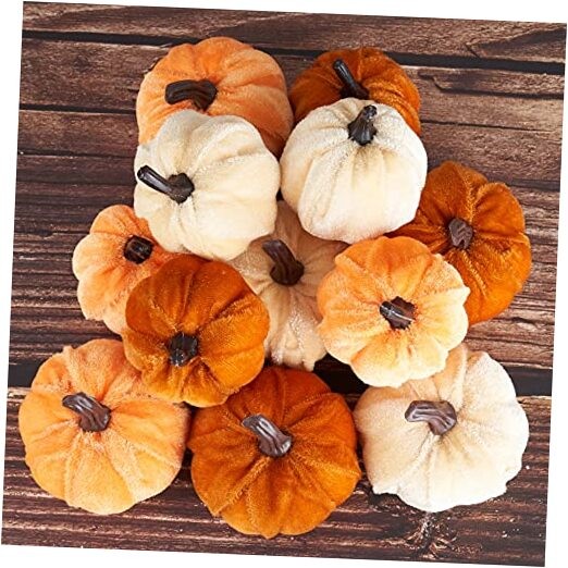Pumpkin Decor 12pcs Artificial Fake Faux Velvet Foam Fabric Pumpkins Fall