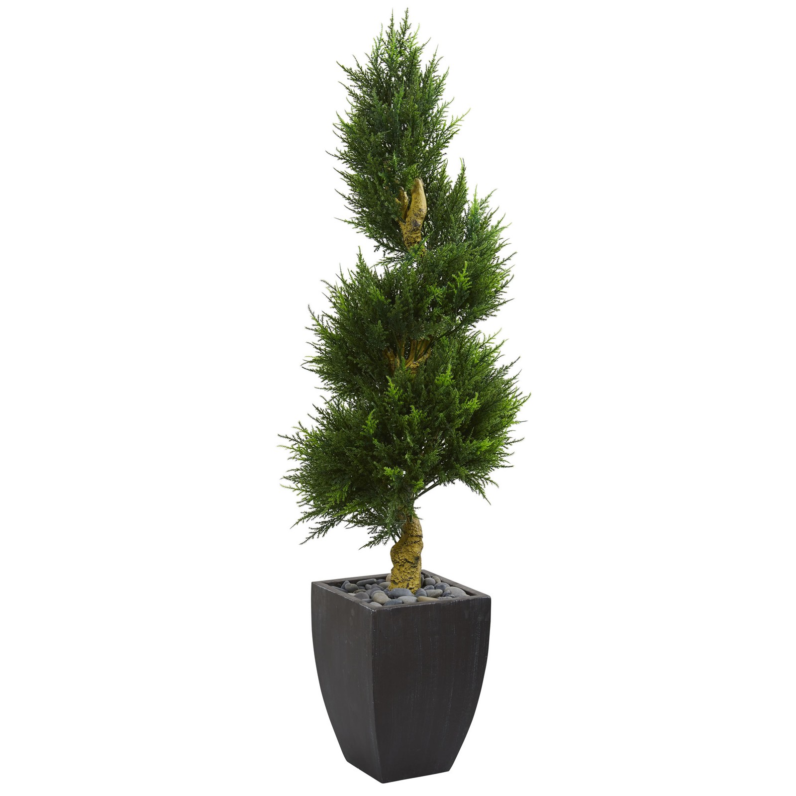 Nearly Natural 5.5’ Cypress Spiral Artificial Tree In Black Wash Planter Decor