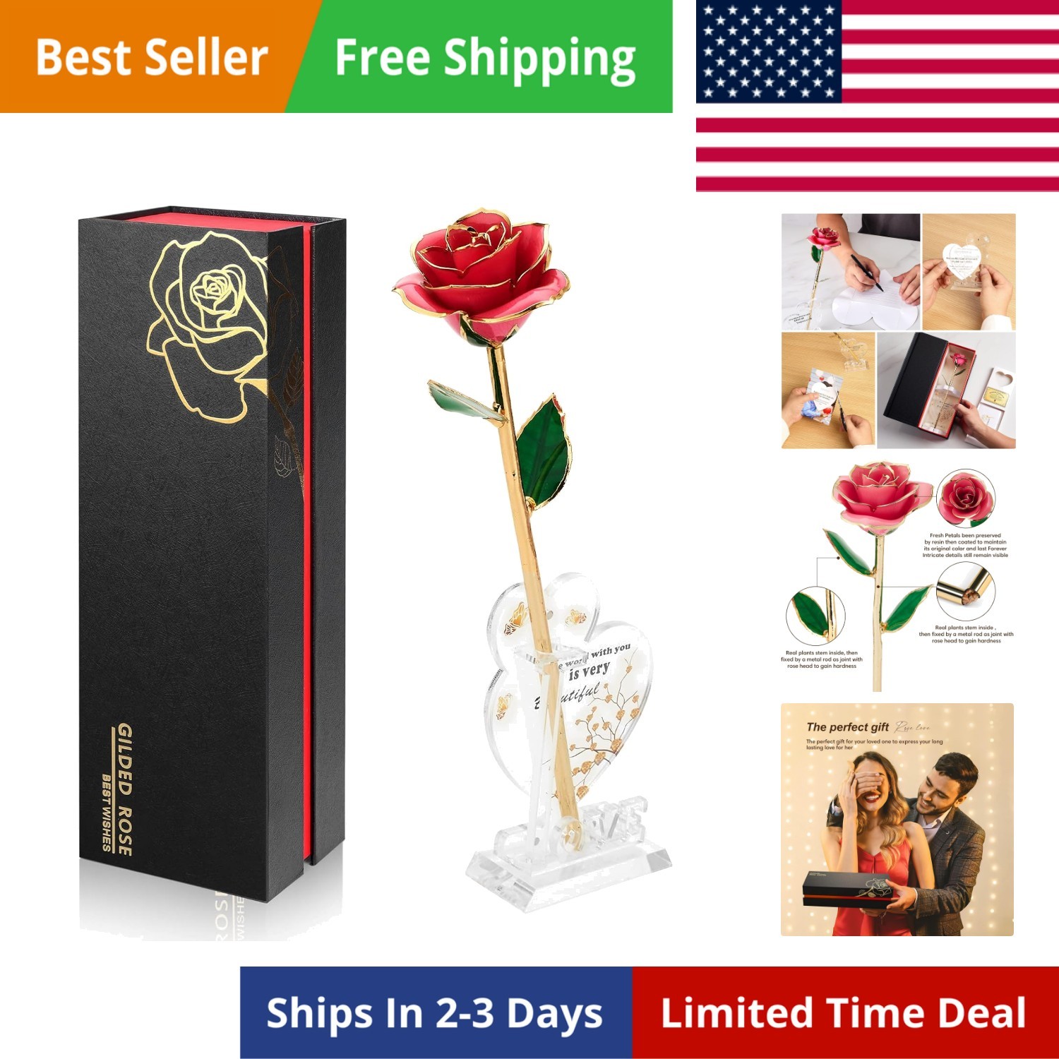 Gold Dipped Infinity Rose Last Forever Flower Decor, Birthday Gift for Women …
