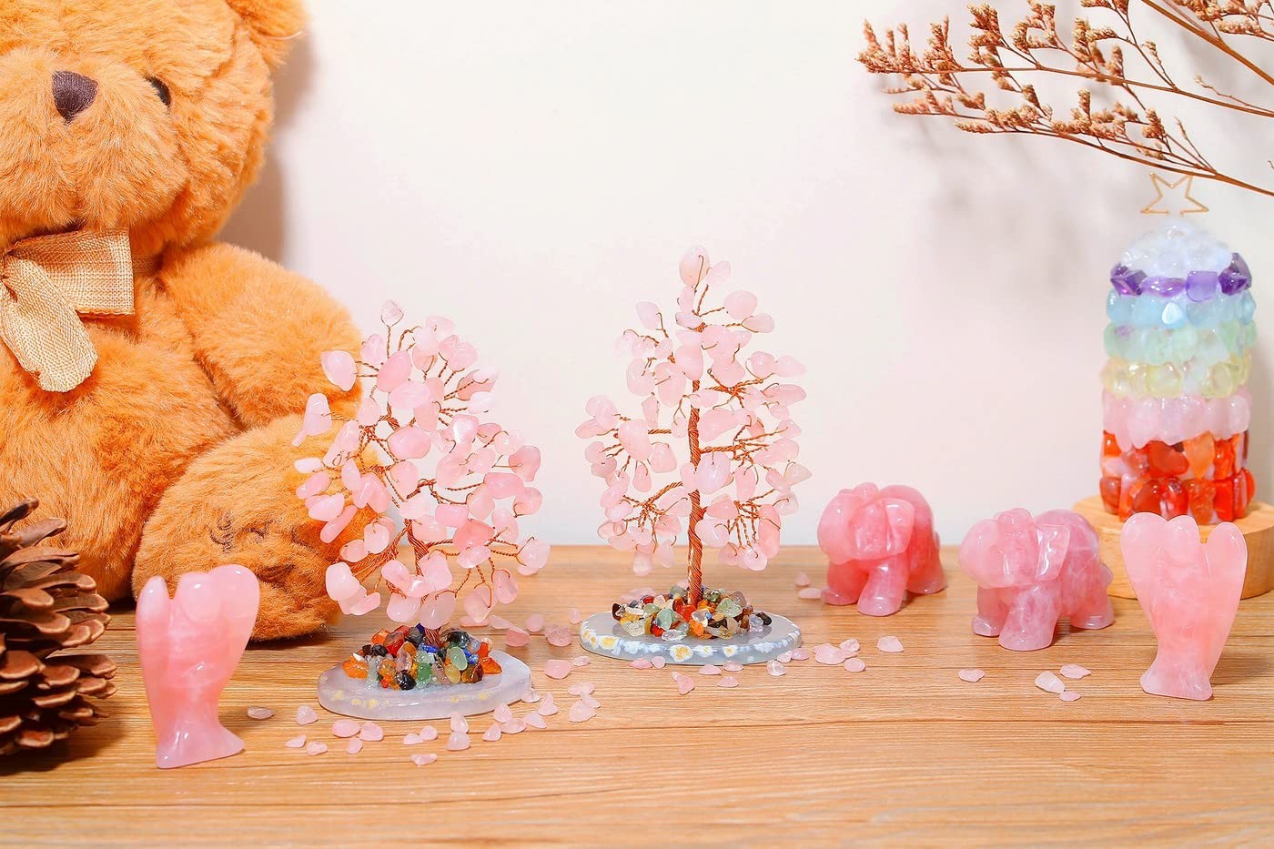 Rose Quartz Crystal Tree Natural Healing Crystals Tree Copper Wire Life Agate…