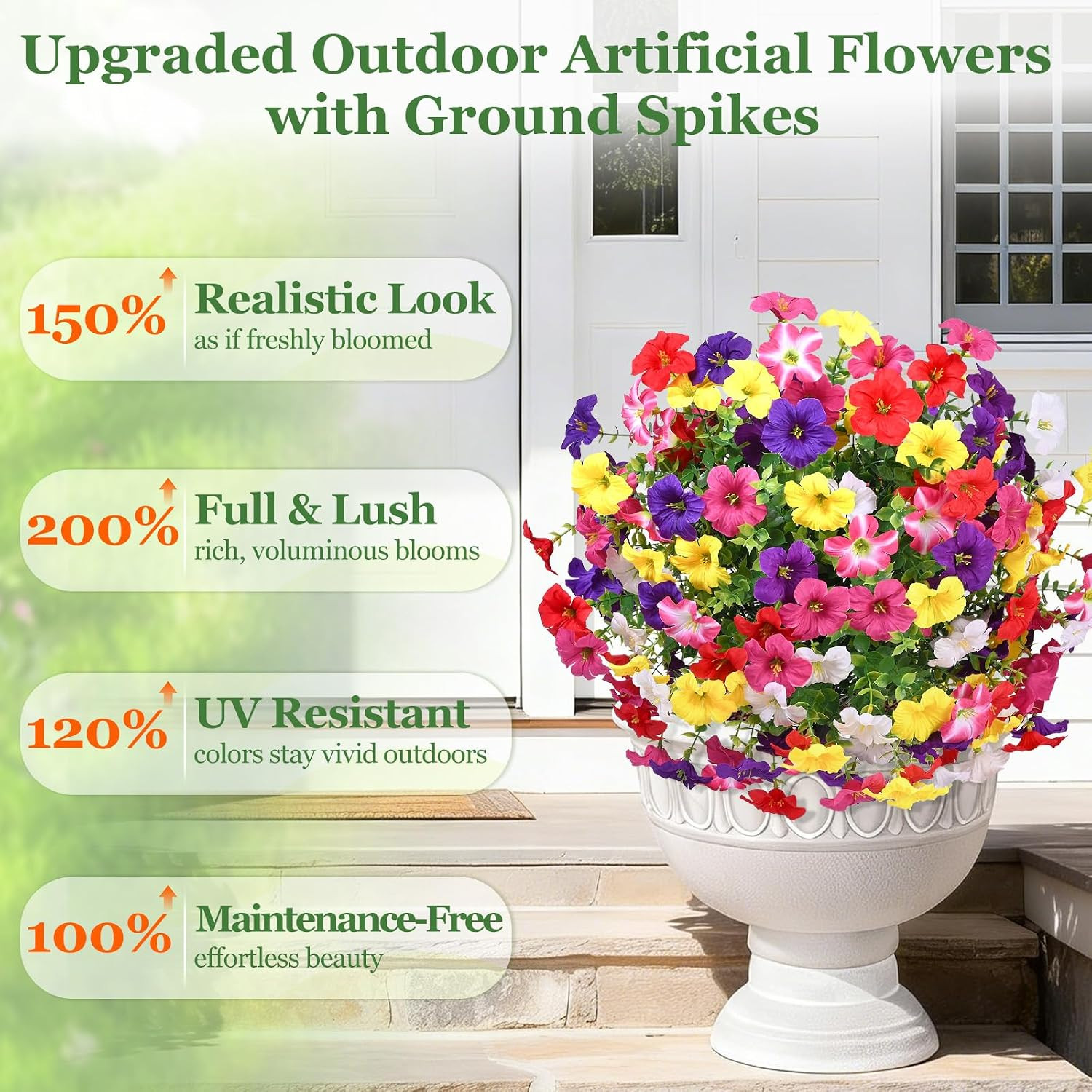 Set of 2 UV Resistant 23″ Boxwood Topiary Balls with Petunias for Outdoor Decor