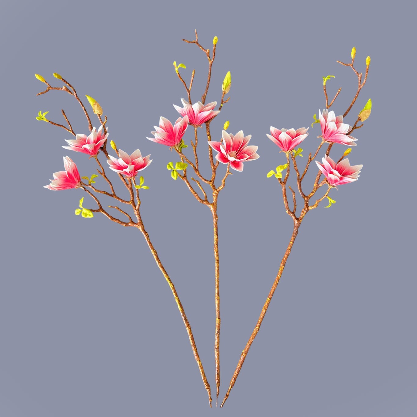 3Pcs-Artificial Magnolia Flowers, 9 Blooms, Long Bendable Stems for Décor