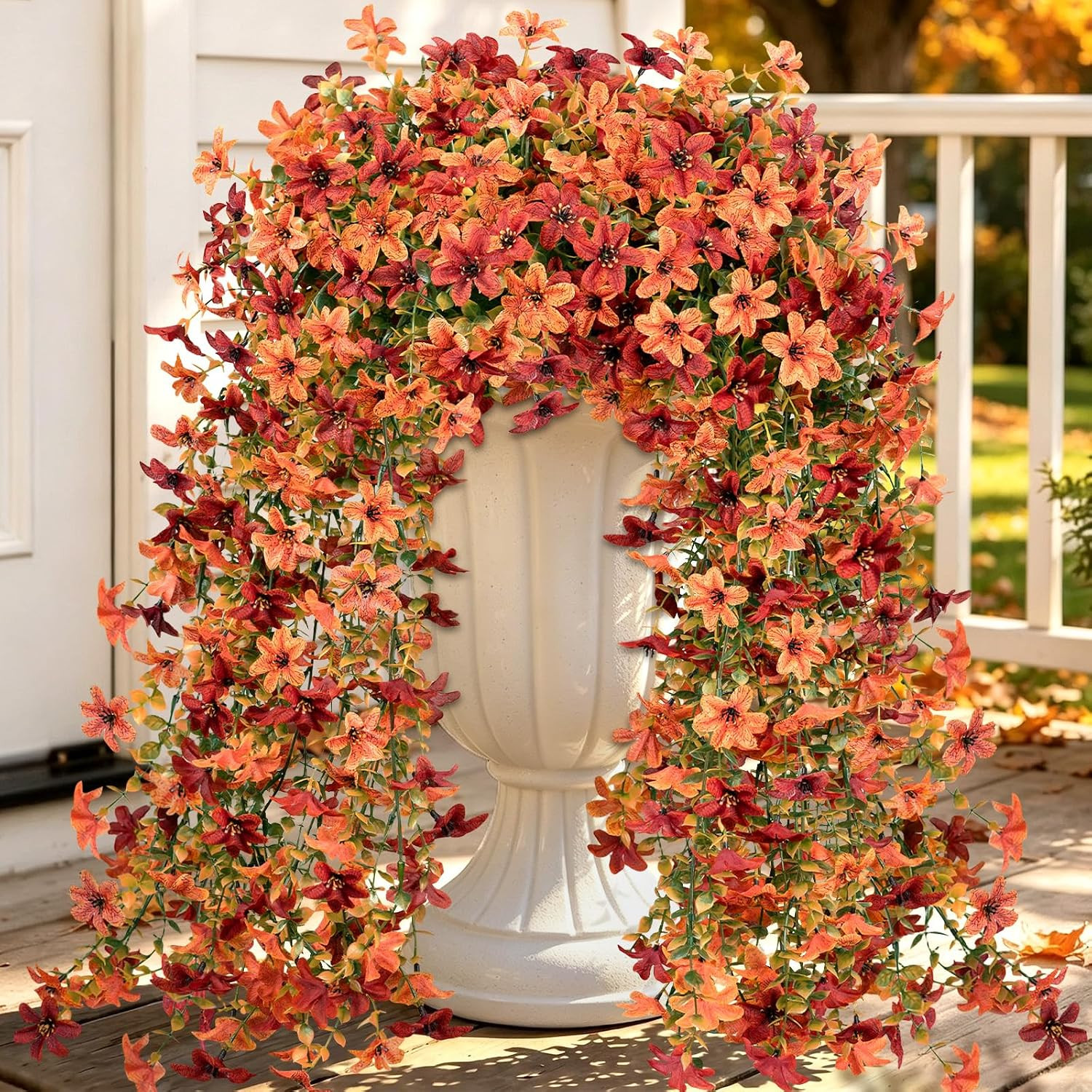 UV Resistant Faux Silk Daisy Hanging Flowers – 8 PCS Fall Decor (Red Orange)