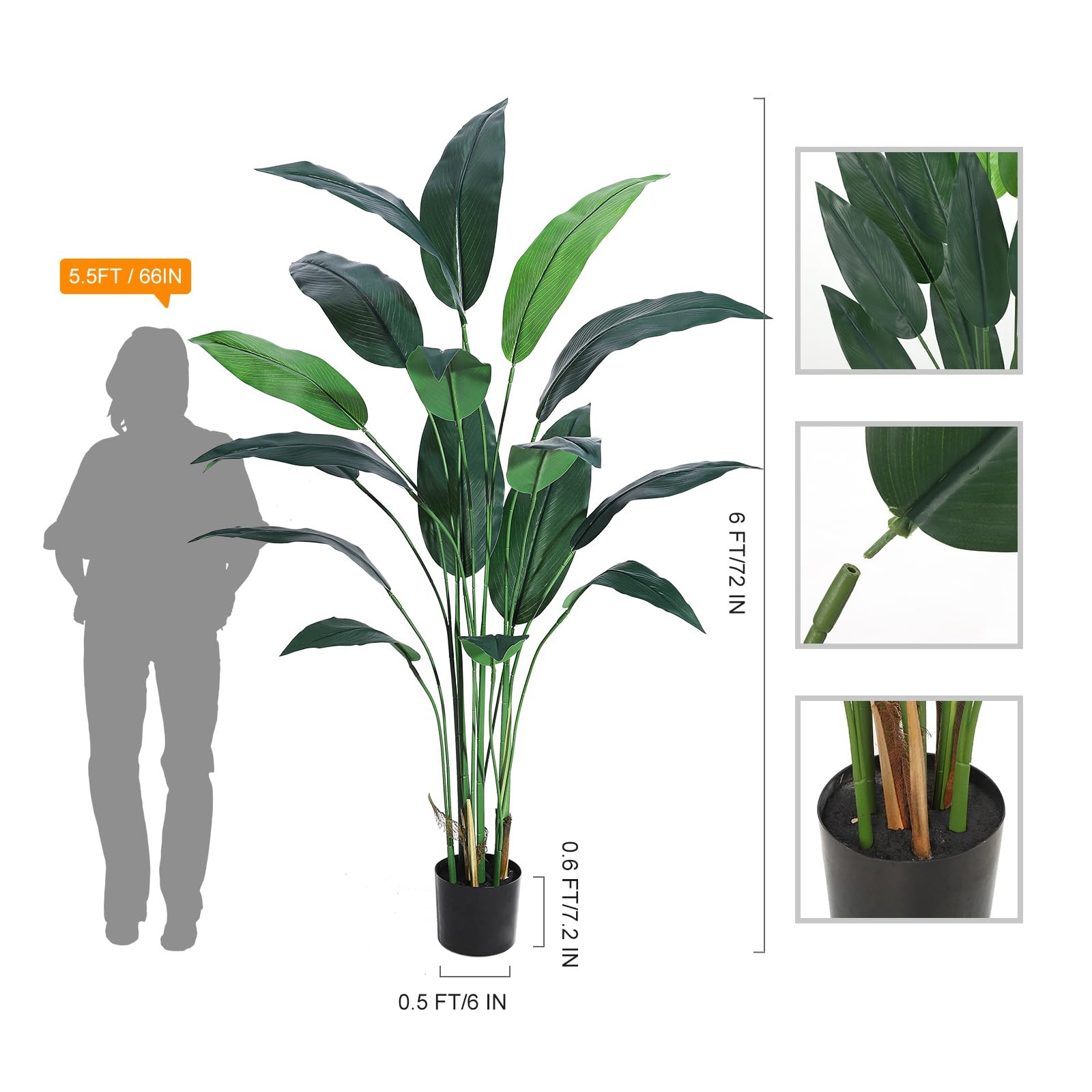 Artificial Bird of Paradise Tree 6 ft(72 in) Fake Palm Tree for Indoor Outdoo…
