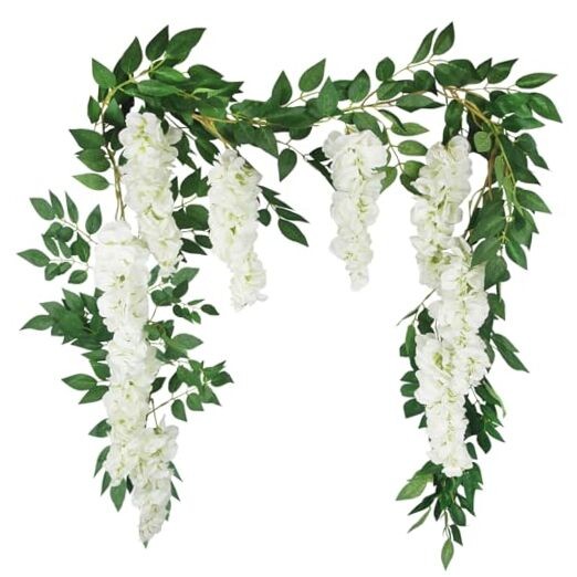 Wisteria Garland Artificial Flowers Floral Vines White 6.56 ft Silk Fake