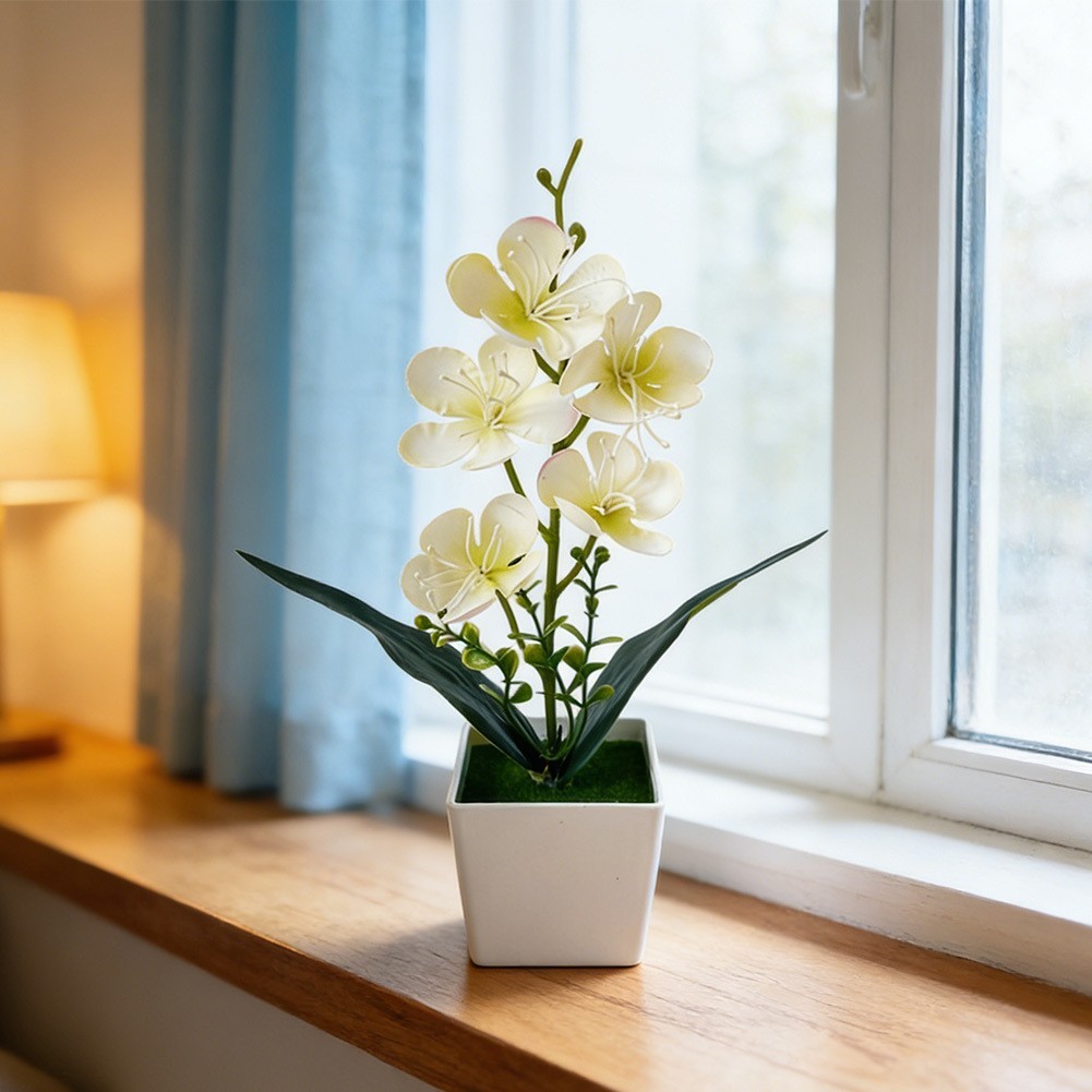 Synthetic Phalaenopsis Orchid in Ceramic Style Pot for Interior Design