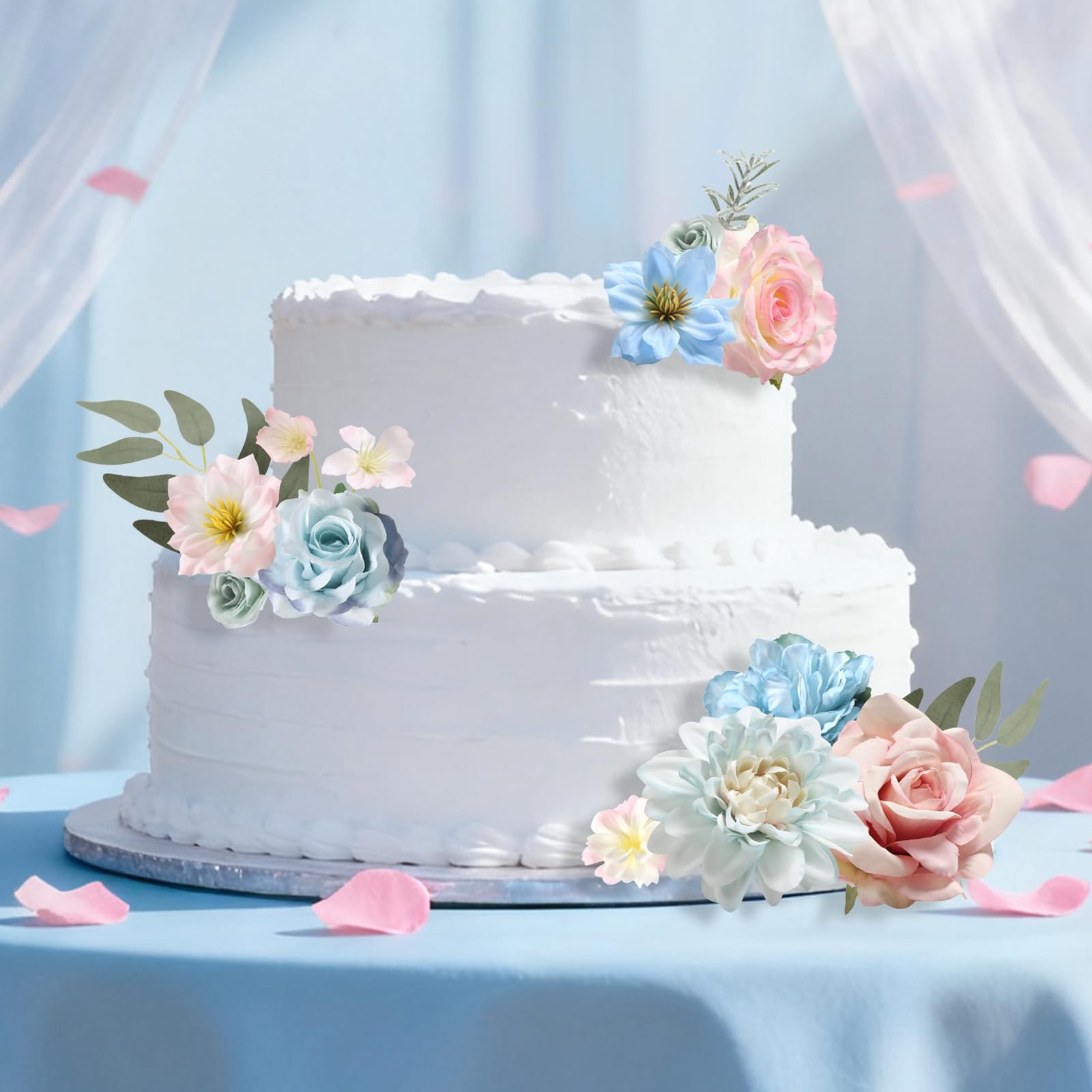 Silk Artificial Flowers Combo Box Set Blue Pink Fake Rose DIY Bouquet