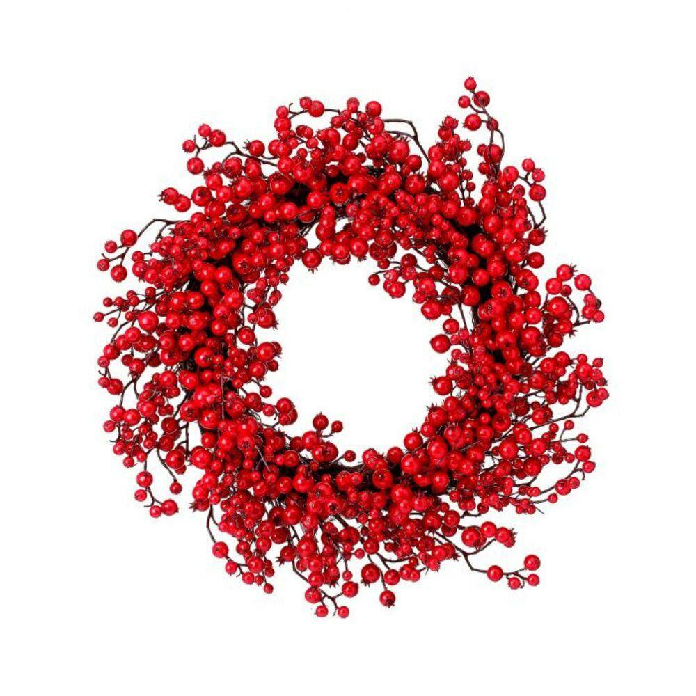 24 In. Red Artificial Waterproof Mixed Size Berry Wreath