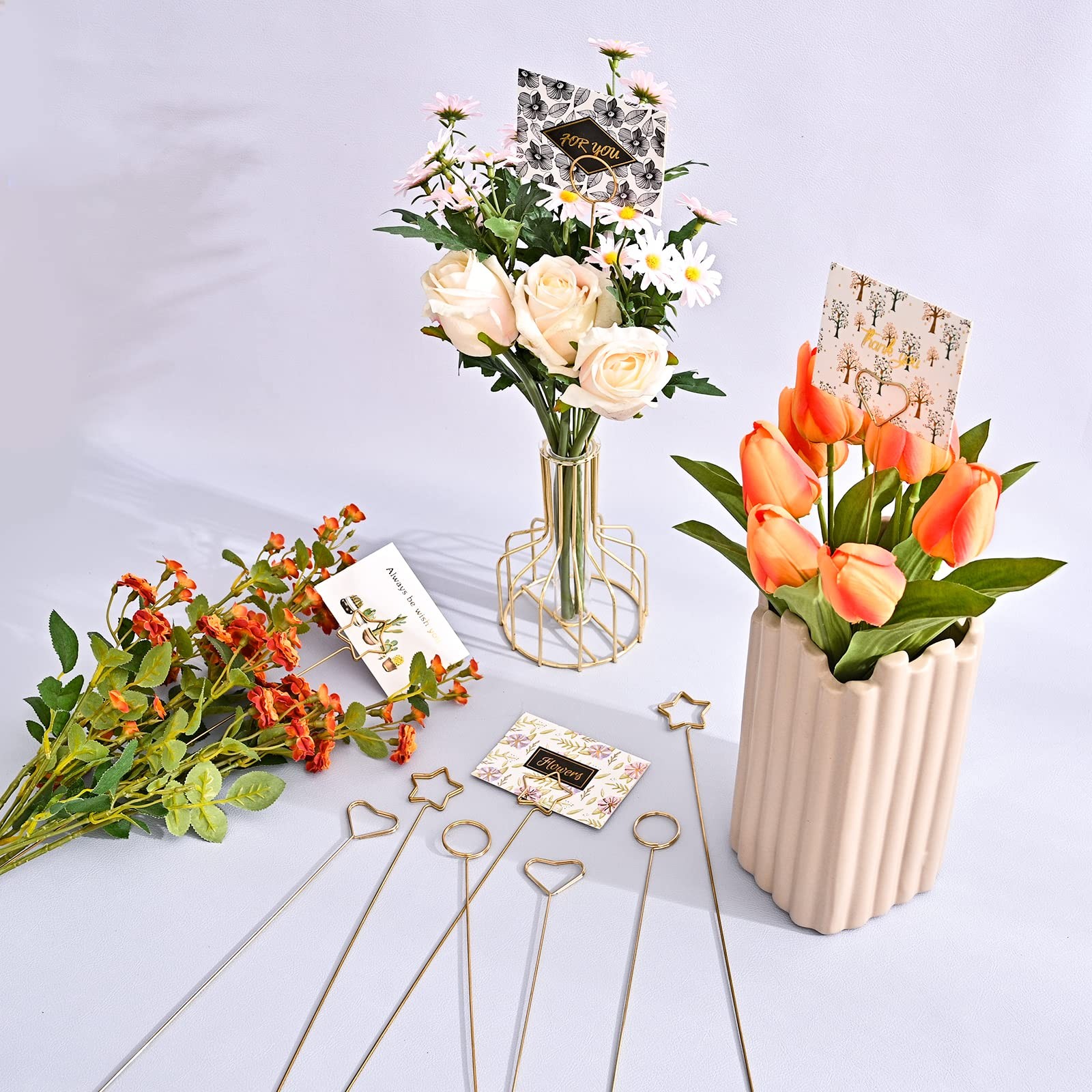 30pcs Metal Floral Place Card Holder,Heart Round Star Shape Photo Memo Table …