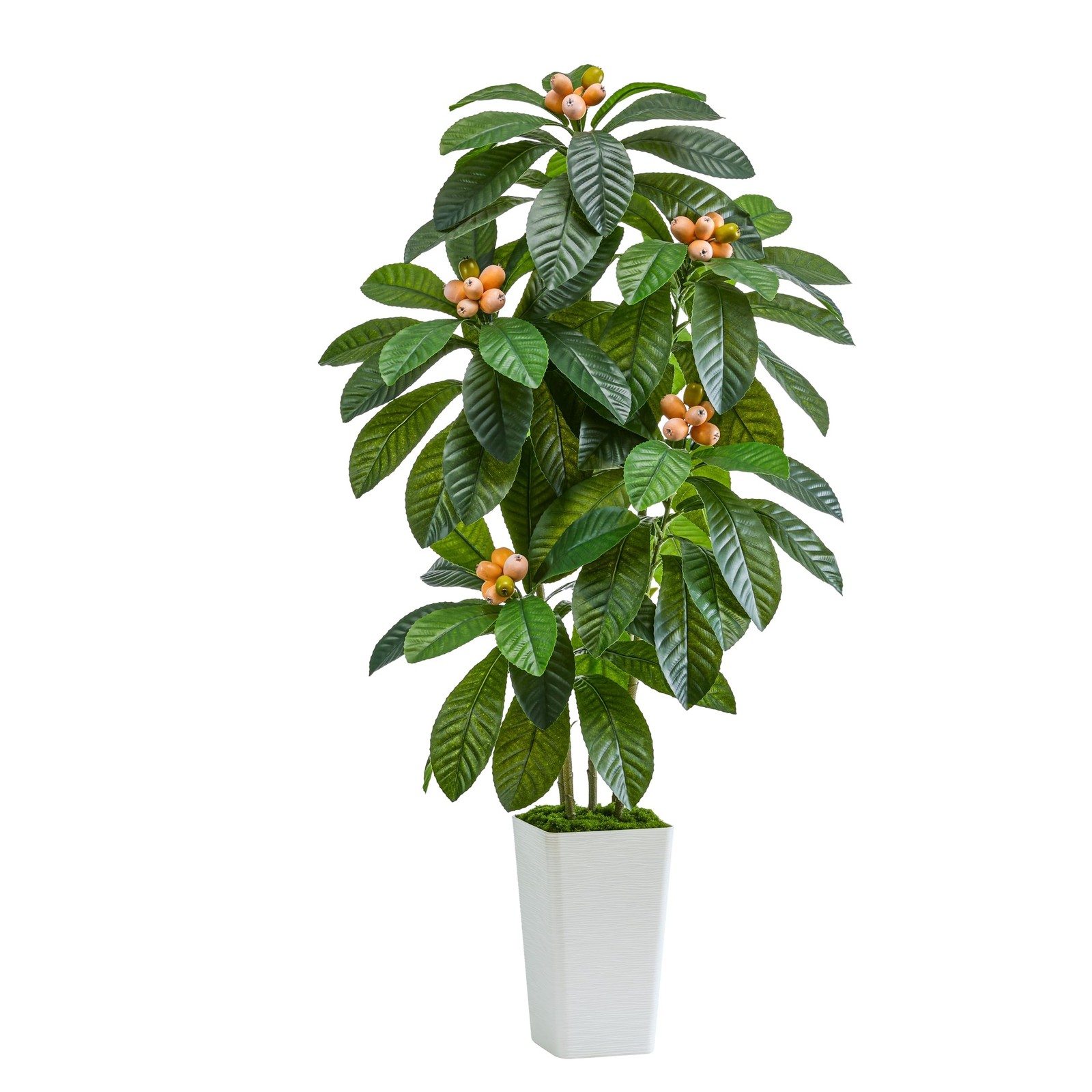 TXABL Artificial Fruit Tree 5FT, Fake Loquat Tree Indoor White Tall Planter