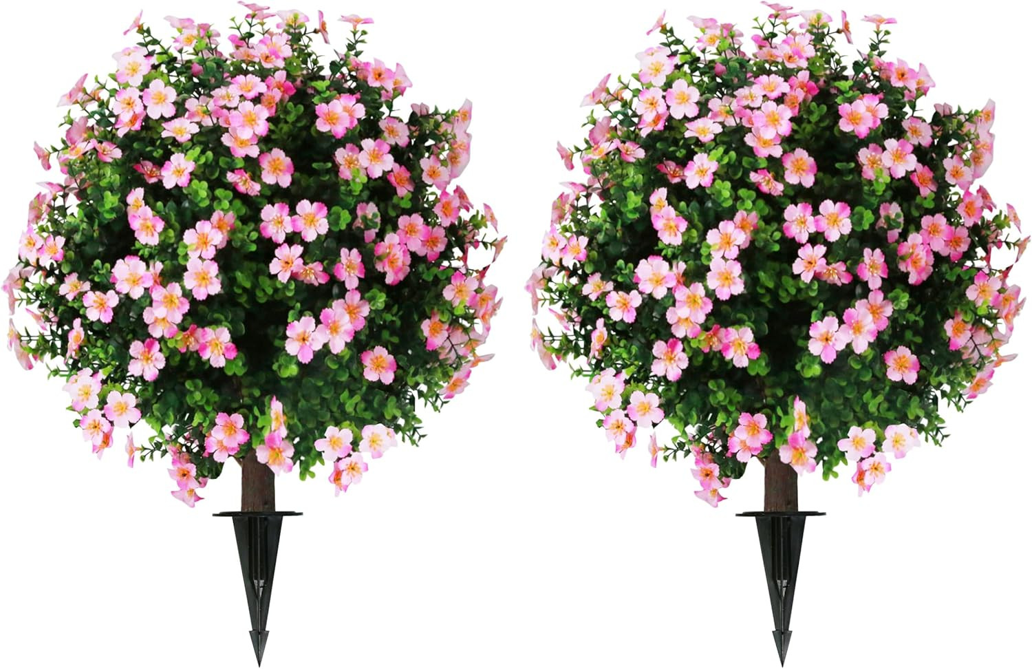 Set of 2 UV Resistant Pink Flower Boxwood Topiary Balls for Indoor & Outdoor Dec