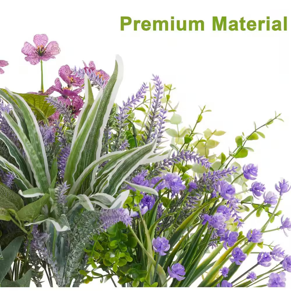 5 In. 19-Pack Outdoor Artificial Lavender Flowers Greenery Shrub UV Resistant Fa
