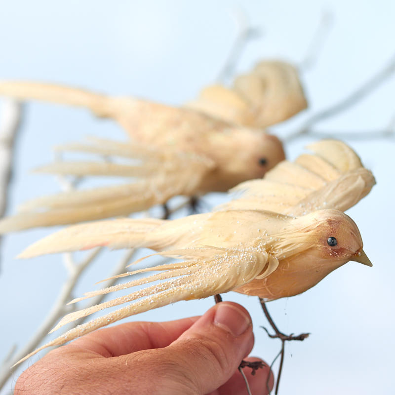Set of 12 Open Wing 6-1/2″ Snowy Ivory Feathered Doves