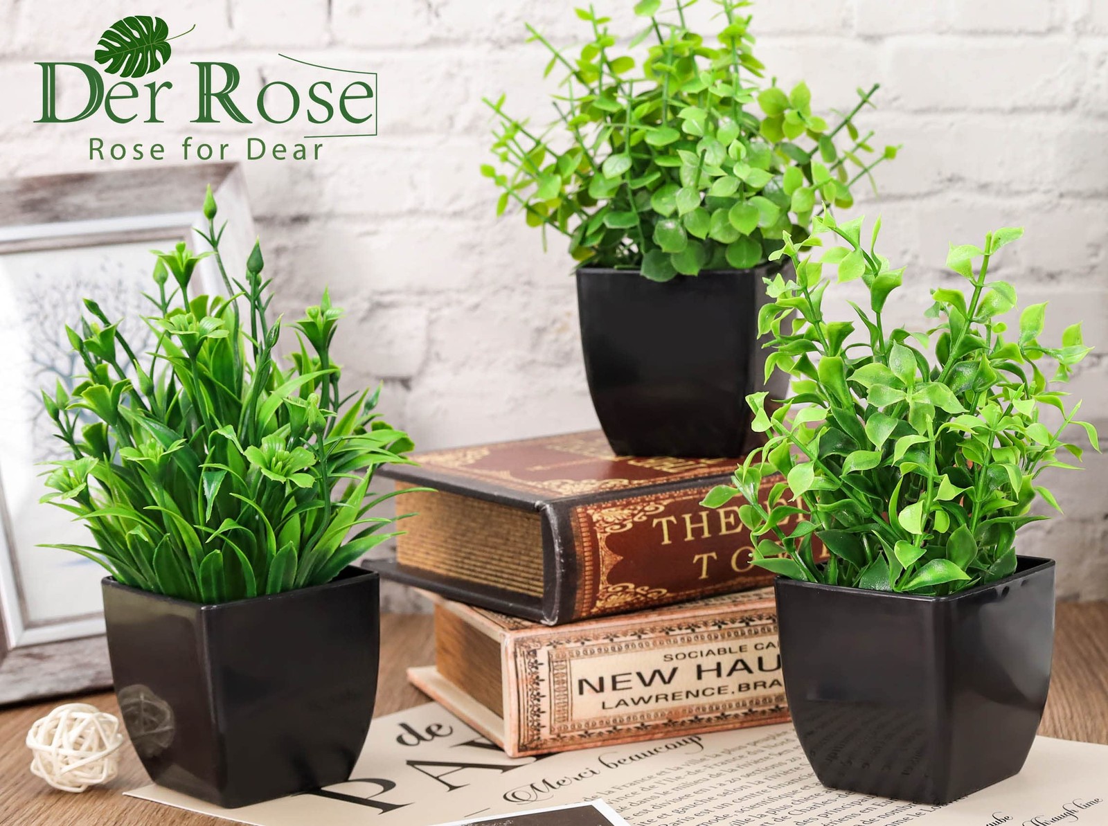 Der Rose 6 Pack Fake Plants Mini Artificial Plants for Home Office Farmhouse
