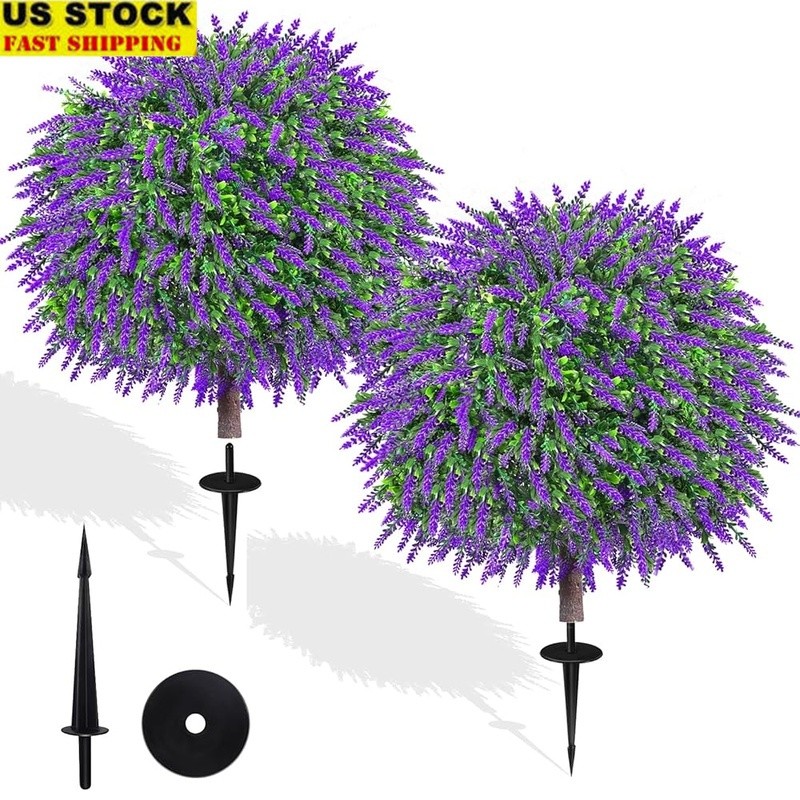 Artificial Lavender Topiary Trees Faux Plants Zero Maintenance Outdoor Decor New