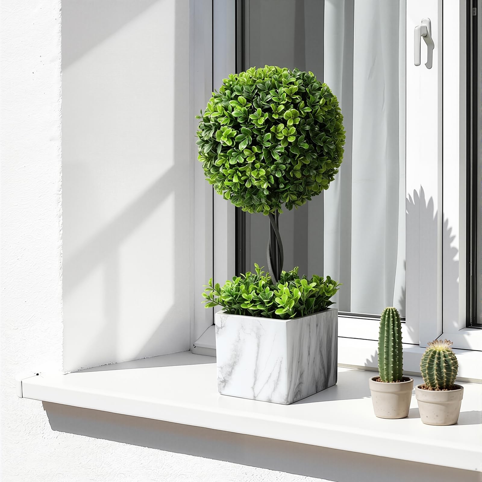 16” Artificial Topiary Ball Tree, Small Potted Fake Plants, Artificial Boxwo…