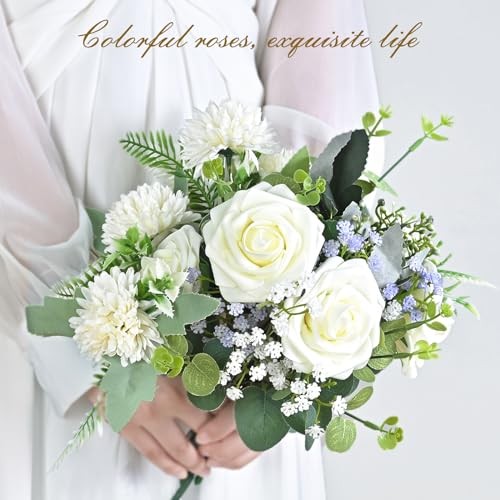 16 Pcs Artificial Foam Roses Ivory White Fake Flowers DIY Wedding Bouquet Decor