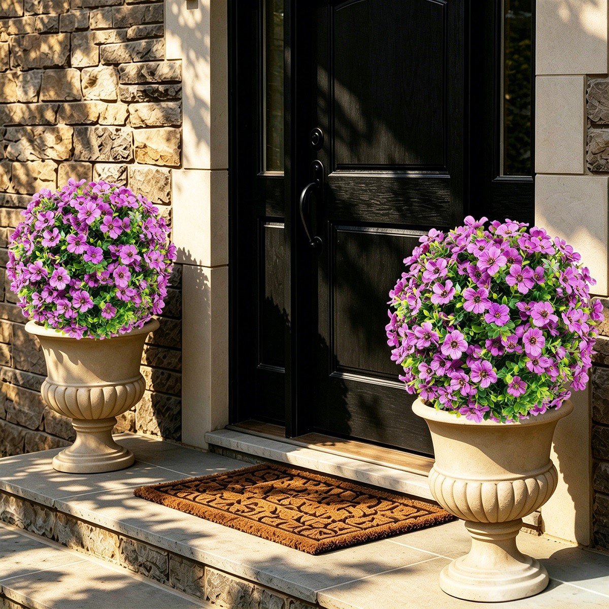 2 Pack Artificial Topiary Ball Trees Fake Violet Plants Shrubs Bushes w/Spike