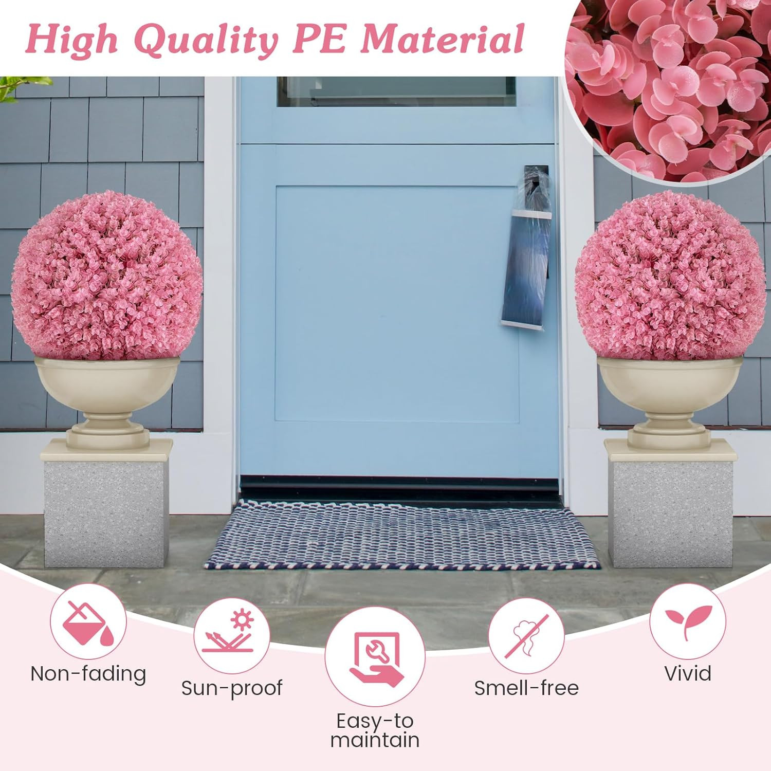 17.5 Inch Topiary Balls Artificial Outdoor Set of 2, Faux Pink Eucalyptus Decora