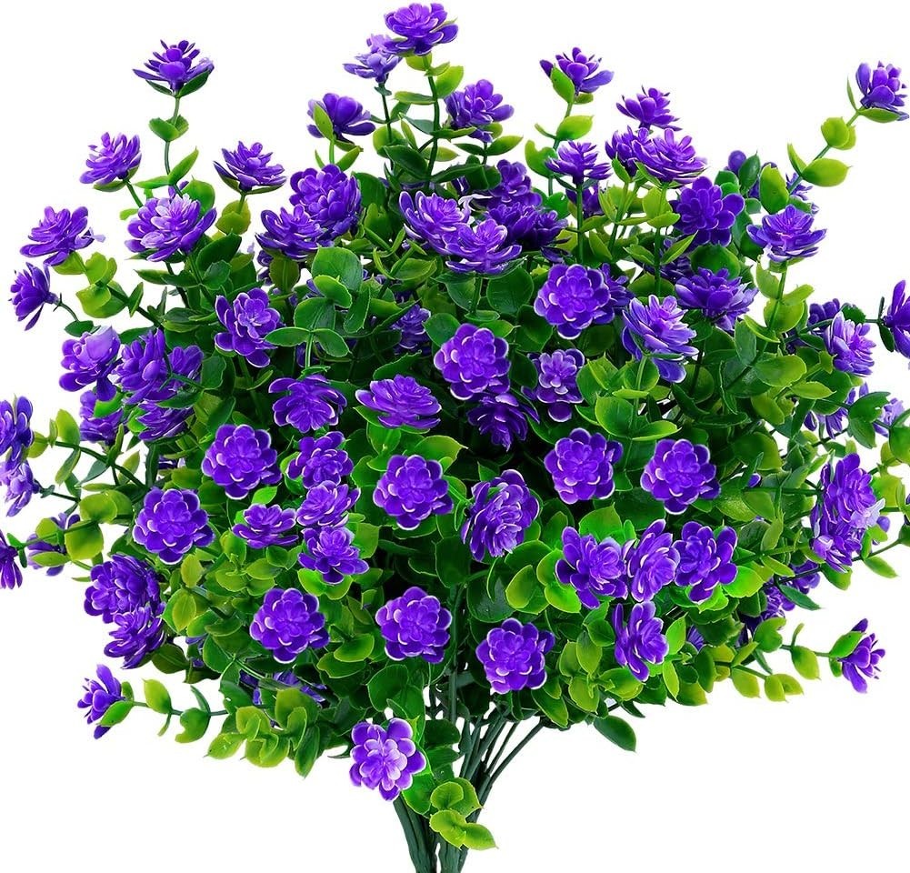 4-Pack UV Resistant Artificial Boxwood Plants – Vibrant Purple Greenery