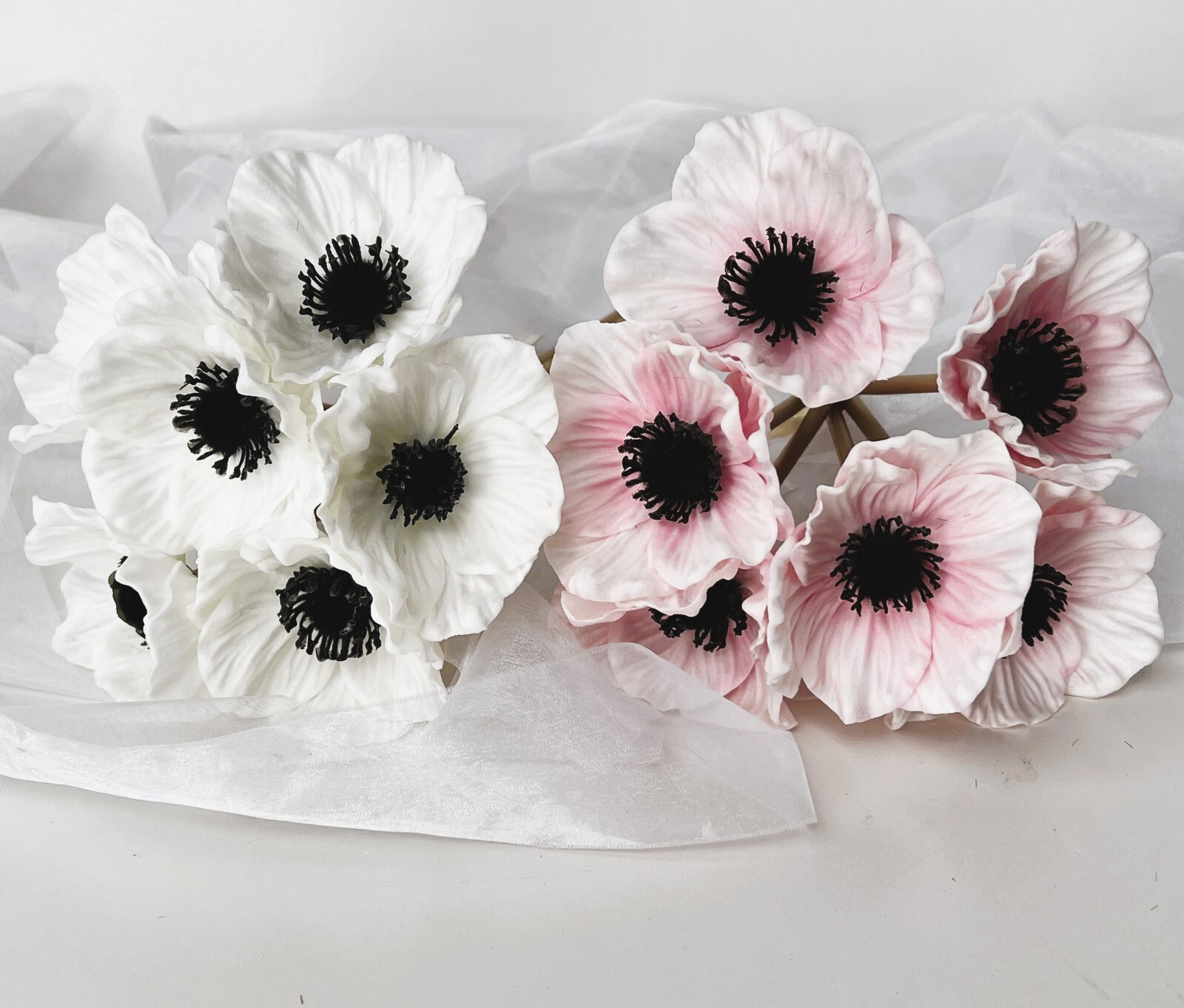 Real Touch Anemone Flower Bunch Bouquet Latex Faux White Pink Anemone Flowers x1