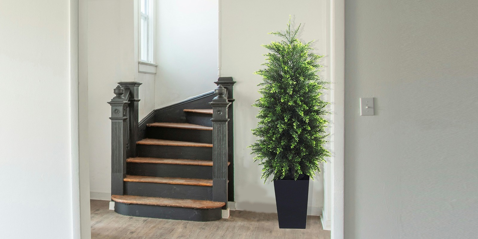 4FT Artificial Pine Cedar with Black Pot