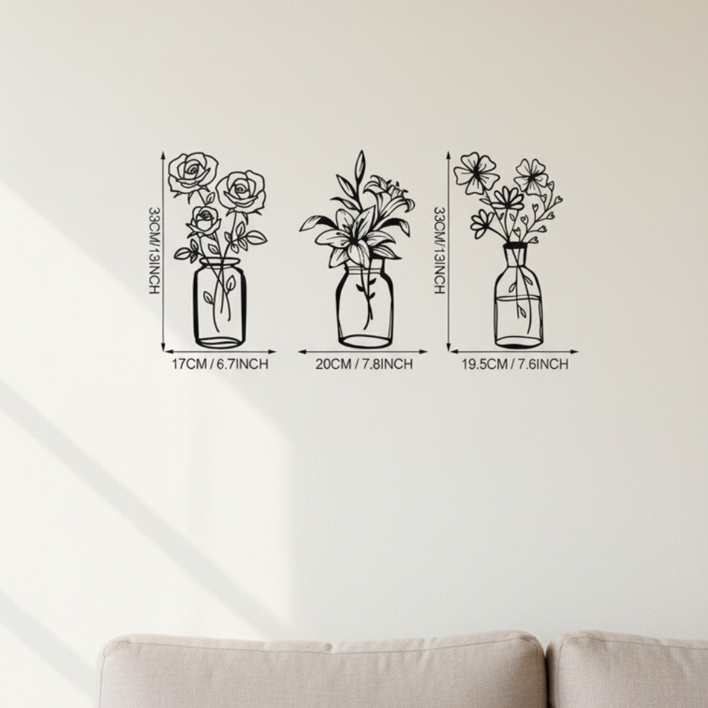 3-Piece Metal Tulip Wire Art Minimalist Home Decor, Stylish Graceful Room Design