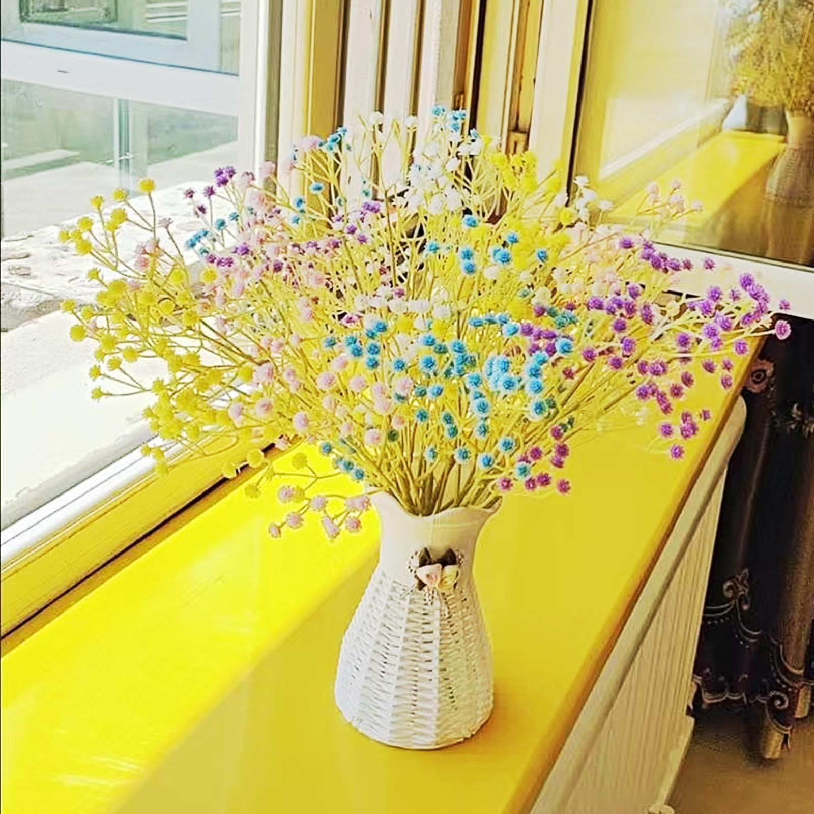 6 PCS Babys Breath Artificial Flowers Deep Blue 20.5 Inch Real Touch Decor