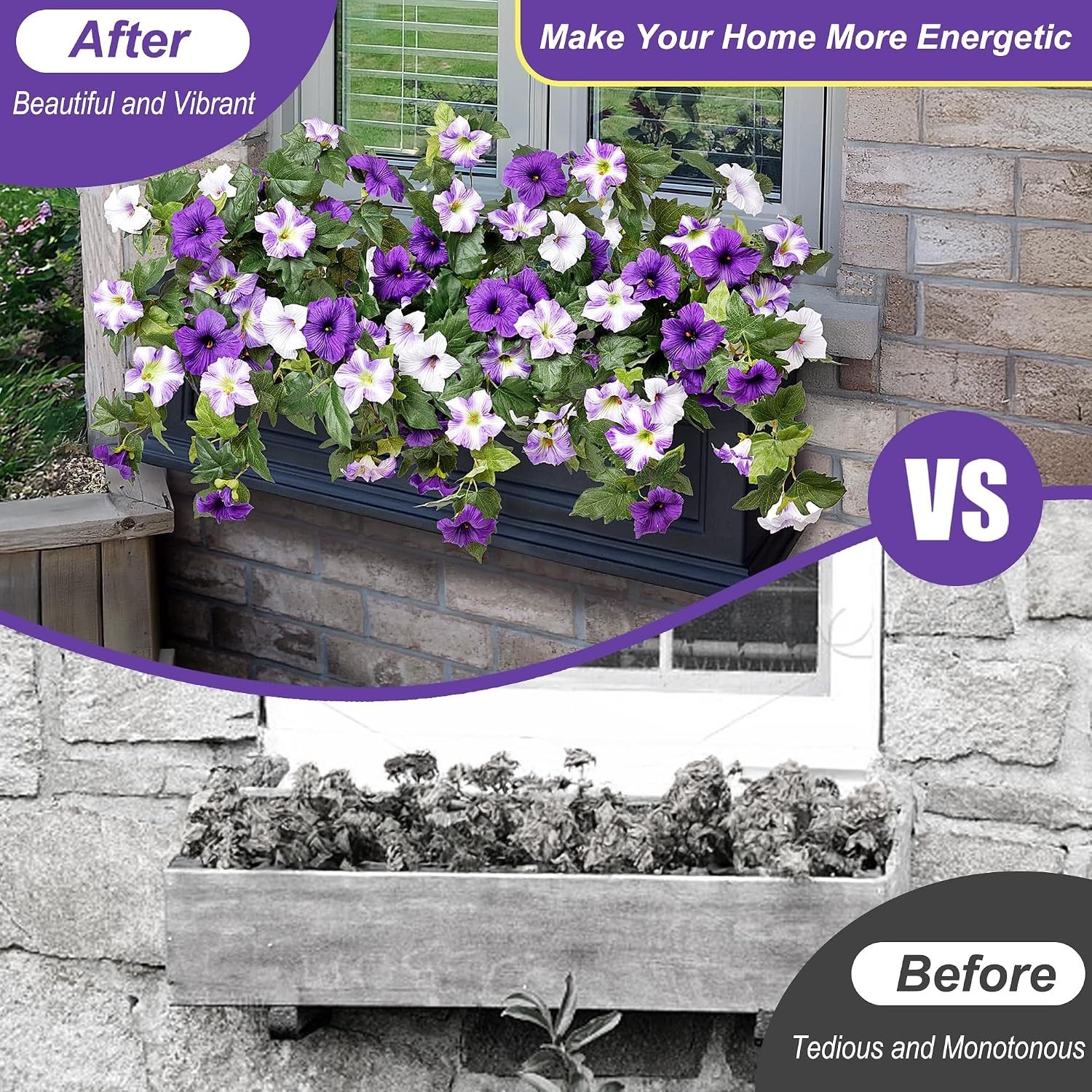 Realistic 2PCS Purple & White Fake Petunias – Maintenance-Free Floral Accents