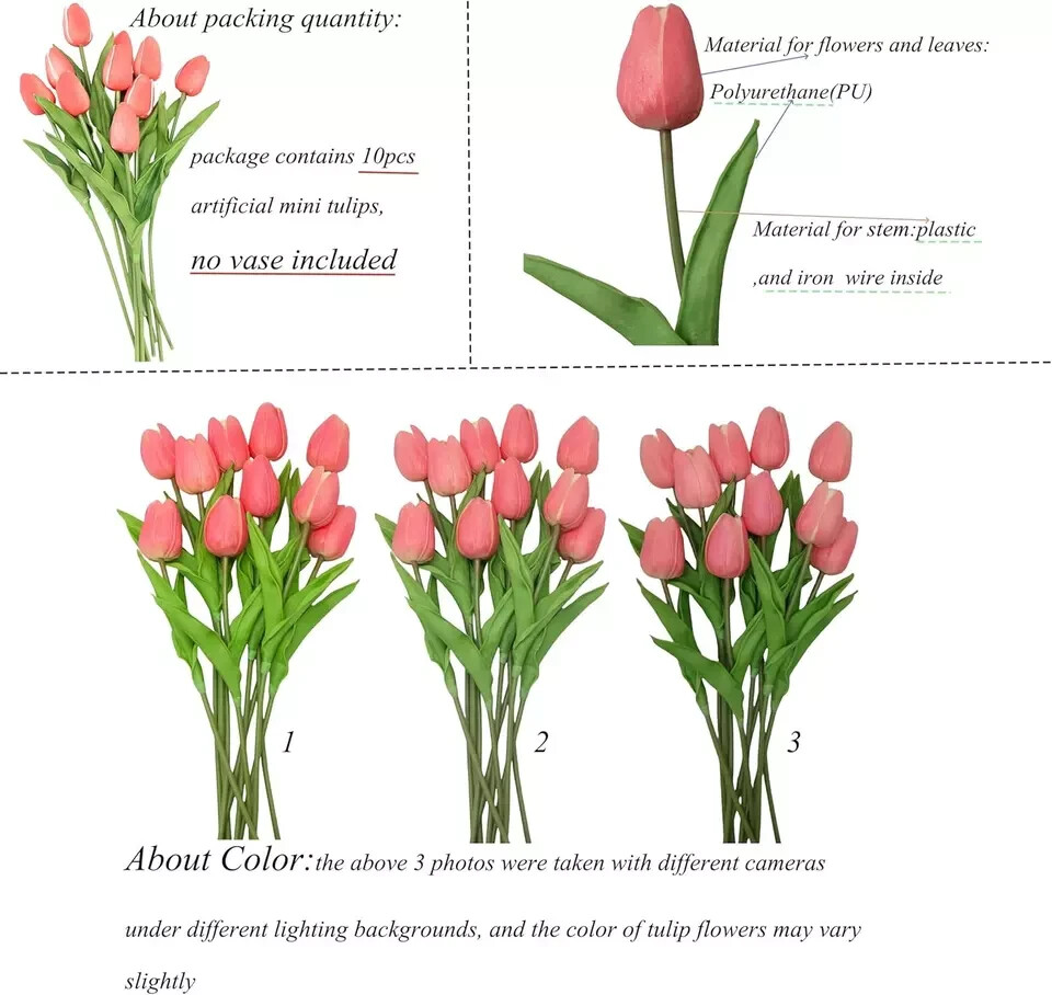10-Heads Artificial Flowers PU Mini Real Touch Tulip Bouquets (Gradient Coral)