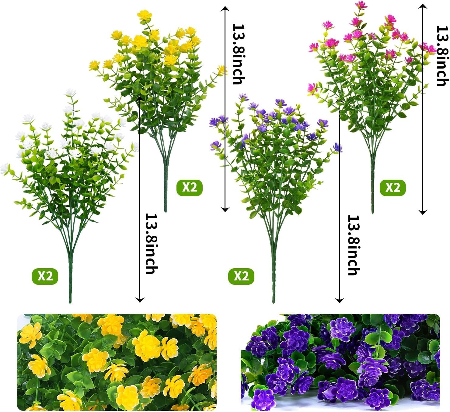 8 Bundles of UV Resistant Boxwood Faux Flowers for -Round Outdoor Decor