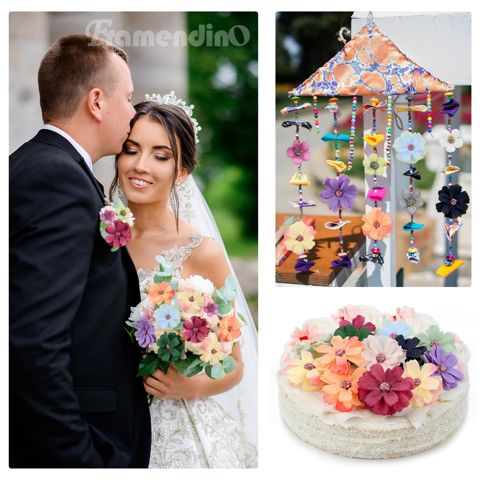 60 PCS Colorful Faux Flower Heads Artificial Silk Daisy Peony Wedding Wreath