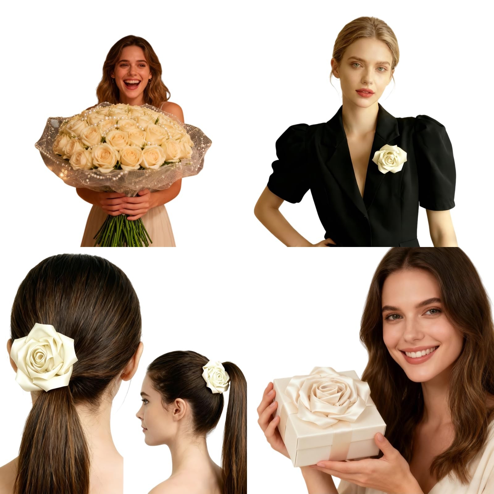 8 Head Premade Satin Rose DIY Set – Forever Flower Complete Kit Assembly Mult…