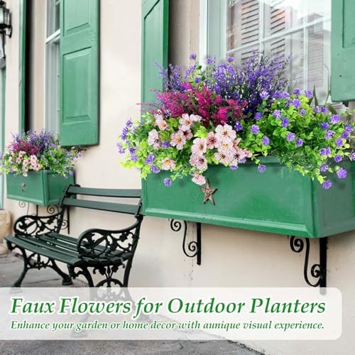 Bundles Realistic Artificial Flowers for Outdoors, UV Resistant No Fade Fake 20