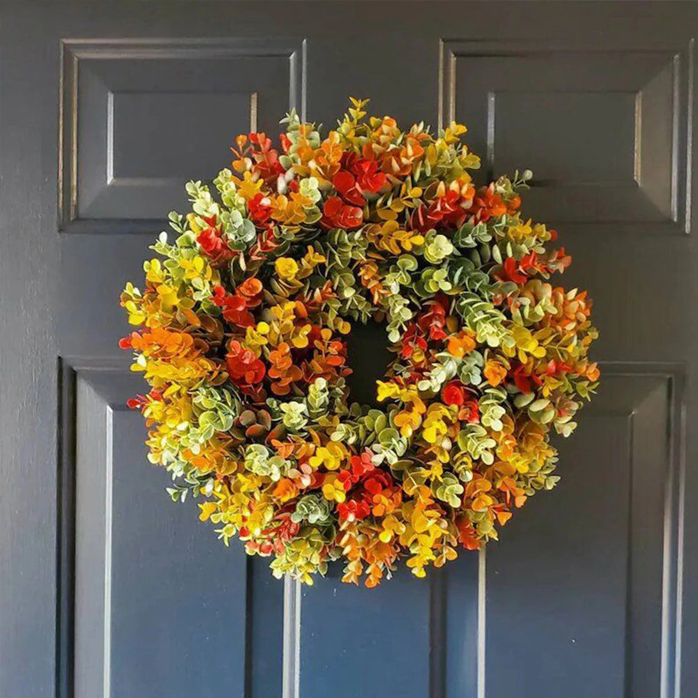 Artificial Wreath For Front Door Decor Hanging Wreath Autumn Harvest Ornament