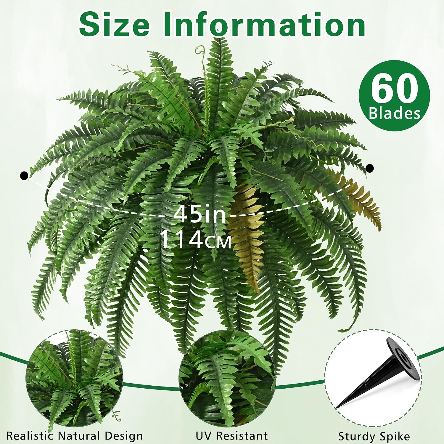 Lifelike 45in Boston Ferns – 2PCS Weatherproof Artificial Plants for Patio Decor