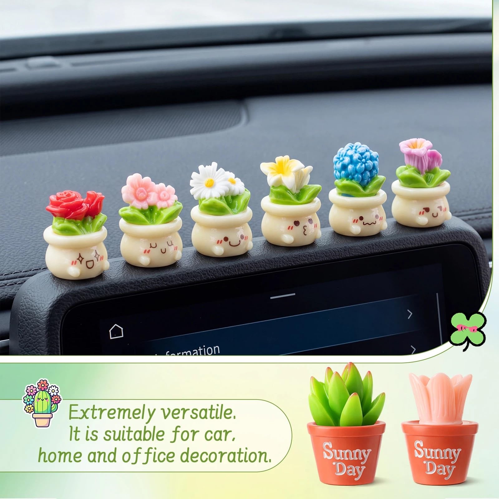 Set of 8 Car Dashboard Decorations Flowers Cute Car for Mini Flower Pot Vehic…